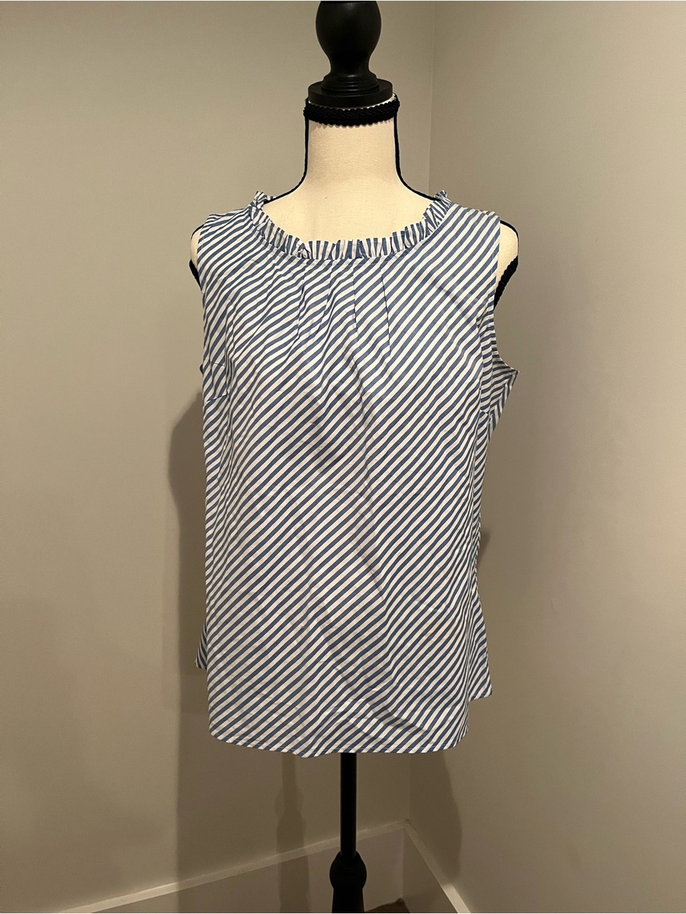 Talbots Blue and White Striped Tie-Neck Sleeveless Blouse
